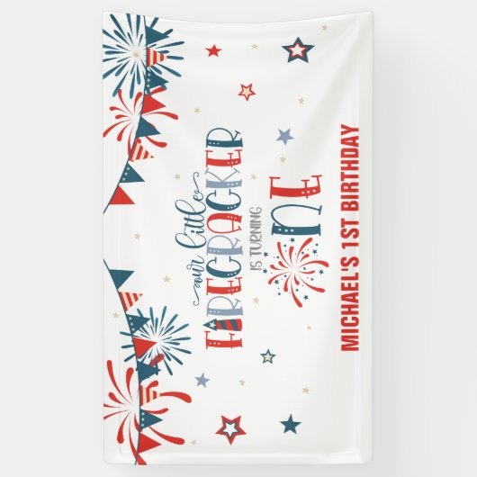 私たちの小さなfirecrcker 1st誕生日(NB)バナー 横断幕 (縦)