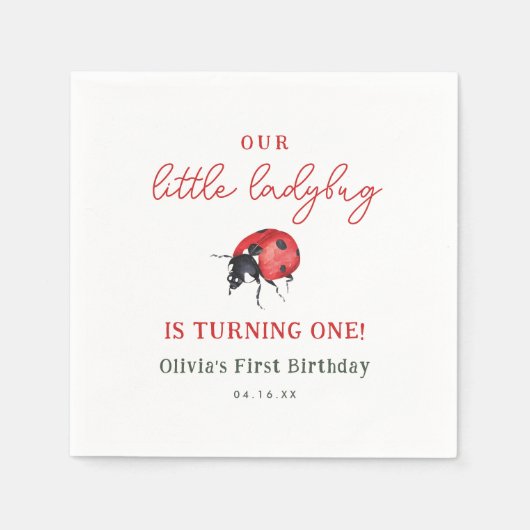 私たちの小さなLadybug女の子1st誕生日パーティー スタンダードカクテルナプキン (正面)