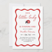 私たちの小さなLadybug女の子1st誕生日パーティー 招待状 (正面)