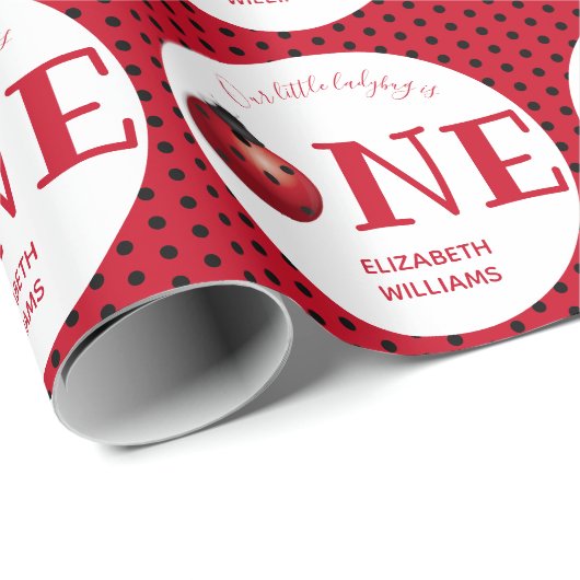 私たちの小さなLadybug最初の誕生日名パーティー ラッピングペーパー (ロールコーナー)