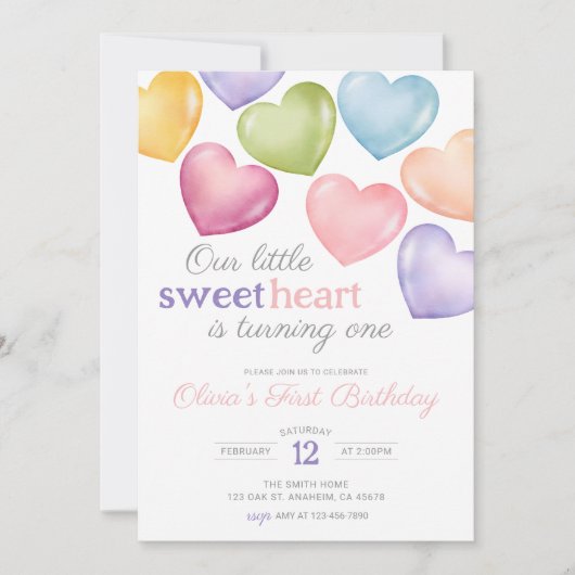 私たちの小さなSweetheart会話ハート誕生日 招待状 (正面)