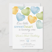 私たちの小さなSweetheart会話ハート誕生日 招待状 (正面)