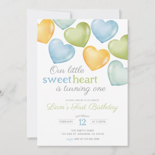 私たちの小さなSweetheart会話ハート誕生日 招待状 (正面)