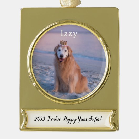 私たちの年を一緒に過ごすカスタム ゴールドプレートバナーオーナメント (正面)