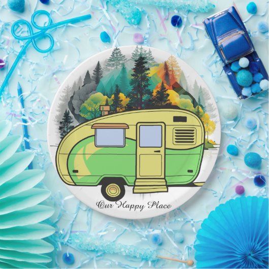 私たちの幸せな場所。レトロキャンプ紙プレート ペーパープレート (パーティー)