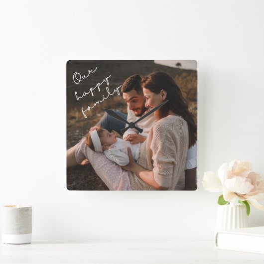 私たちの幸せな家族写真の壁時計 スクエア壁時計 (ホーム)