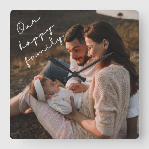 私たちの幸せな家族写真の壁時計 スクエア壁時計