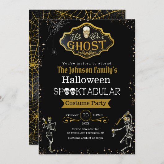 私たちの幽霊踊りスケルトン衣装パーティー カード (正面/裏面)