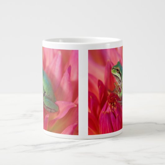 私たちの庭の花の上の太平洋アマガエル ジャンボコーヒーマグカップ (正面)