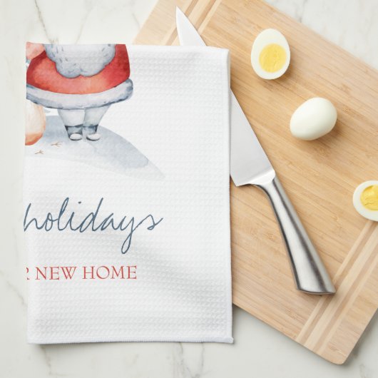 私たちの引っ越しのお知らせ、サンタクロース、松の木 キッチンタオル (四つ折り)