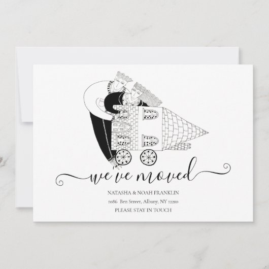 私たちの引っ越し 新しい家 白黒 案内状 (正面)