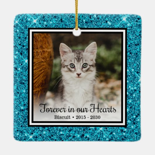 私たちの心に永遠に愛しい猫のアクアグリッター追悼飾り セラミックオーナメント (裏面)