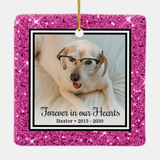 私たちの心に永遠に ピンクグリッター犬メモリアル セラミックオーナメント (裏面)
