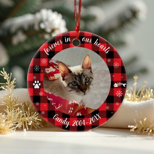 私たちの心に永遠に ペットメモリアル バッファローチェック セラミックオーナメント