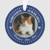 私たちの心に永遠に 猫の写真と名前の追悼 オーナメント (正面)