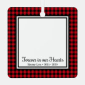 私たちの心に永遠に 赤いバッファロープレイドの猫 メタルオーナメント (裏面)