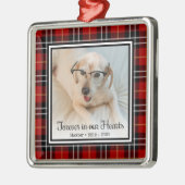 私たちの心に永遠に 赤い格子の犬の追悼 メタルオーナメント (左)