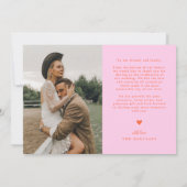 私たちの心は満たされている オレンジ ピンクの結婚式 写真  サンキューカード (裏面)