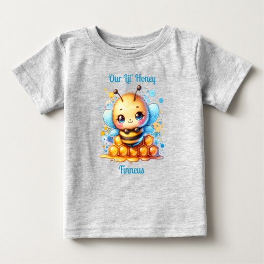 私たちの愛のハニー |ハニービーをテーマパーソナライズされたに ベビーTシャツ (正面)