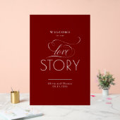 私たちの愛の物語へようこそ 赤い結婚式ウェルカム アクリルサイン (ウェディング)
