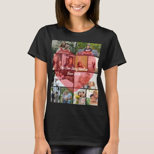 私たちの愛の物語12枚の写真タイムラインカップルコラージュ Tシャツ (正面)