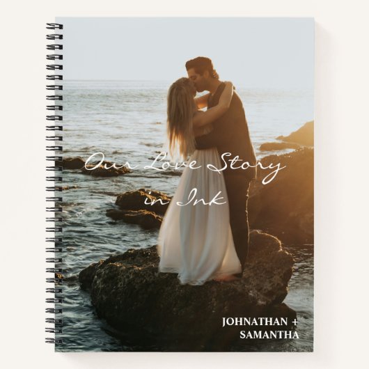 私たちの愛の物語、エレガントな結婚式の写真、カスタム ノートブック (正面)