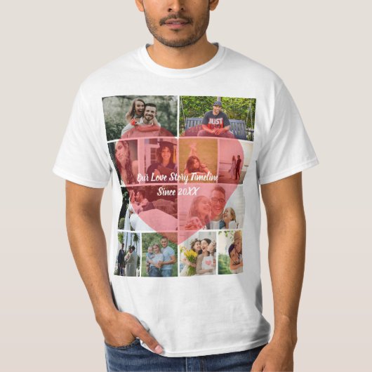 私たちの愛の物語 12枚の写真タイムライン カップルコラージュ Tシャツ (正面)