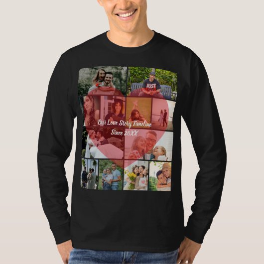 私たちの愛の物語 12枚の写真タイムライン カップルコラージュ Tシャツ (正面)