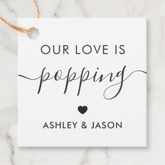 私たちの愛はポッピング、ポップコーンラベル結婚、のクラフト フェイバータグ (正面)