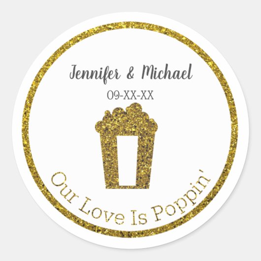 私たちの愛はポップンポップコーン結婚式の引き出物 ラウンドシール (正面)