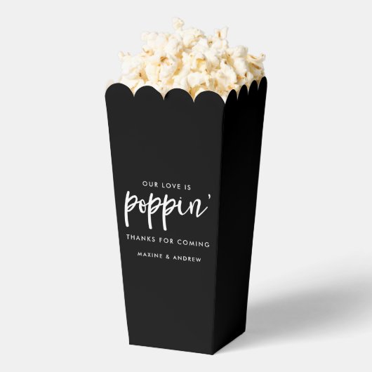 私たちの愛はポピンの黒と白の結婚ポップコーン フェイバーボックス (はじけた状態)
