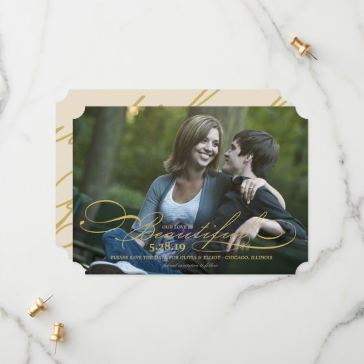 私たちの愛は美しいロマンチックモダンな台本の写真 セーブザデート (正面/裏面インサイチュ)