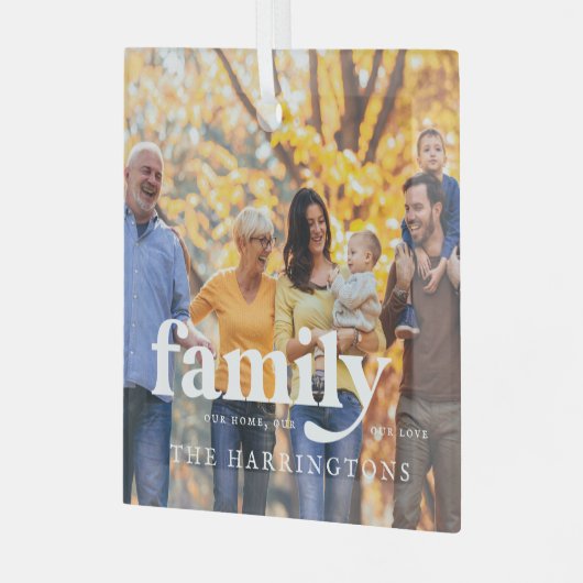 私たちの愛 |家族の名前の引用文と写真ギフト ガラスオーナメント (正面左)