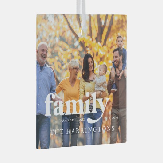 私たちの愛 |家族の名前の引用文と写真ギフト ガラスオーナメント (正面右)