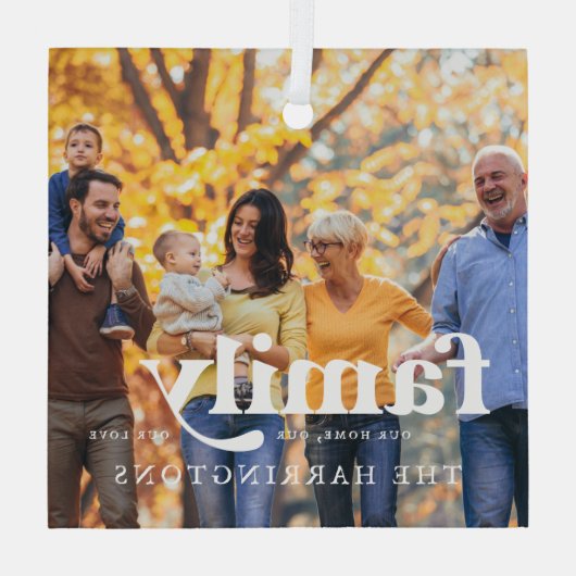 私たちの愛 |家族の名前の引用文と写真ギフト ガラスオーナメント (裏面)