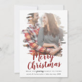 私たちの成長する家族から赤いメリークリスマスをブラシ シーズンカード (正面)