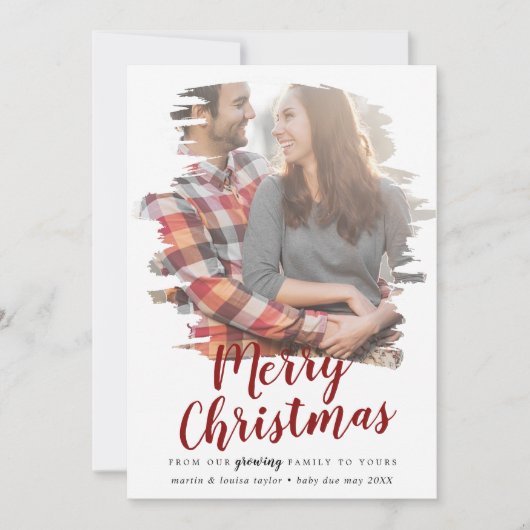 私たちの成長する家族から赤いメリークリスマスをブラシ シーズンカード (正面)