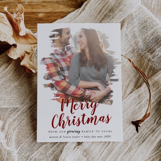 私たちの成長する家族から赤いメリークリスマスをブラシ シーズンカード