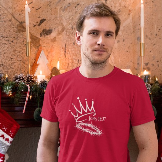 私たちの救い主の王クリスチャンの男性の赤いクリスマス Tシャツ