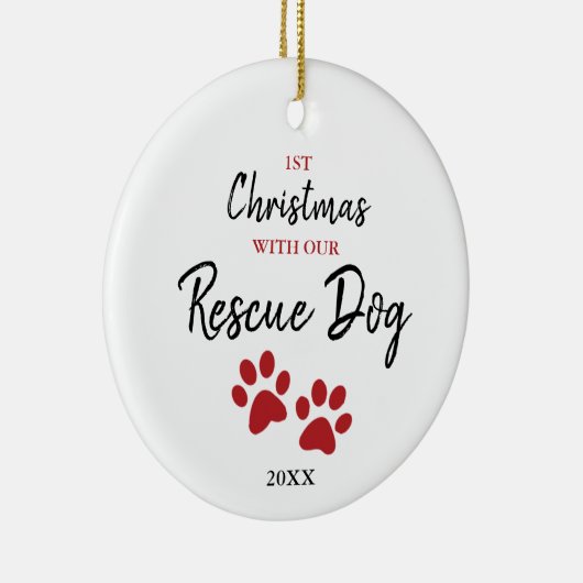 私たちの救助犬との最初のクリスマスパーソナライズされた セラミックオーナメント (右)