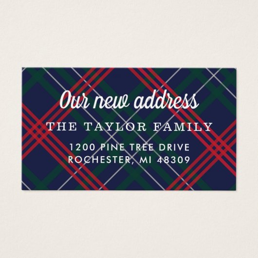 私たちの新しいアドレスカードネイビーレッドタータンチェックプレイド (正面)