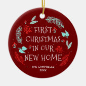 私たちの新しいホームパーソナライズされた引っ越し祝いパーティーギフト セラミックオーナメント (正面)