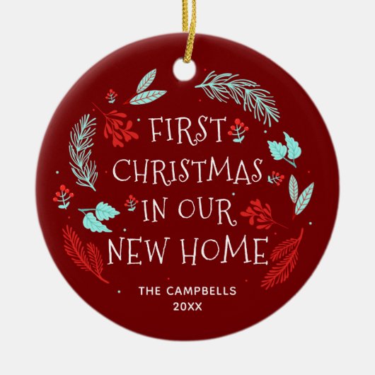 私たちの新しいホームパーソナライズされた引っ越し祝いパーティーギフト セラミックオーナメント (正面)
