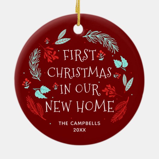私たちの新しいホームパーソナライズされた引っ越し祝いパーティーギフト セラミックオーナメント (裏面)