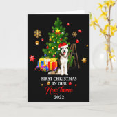 私たちの新しい家での初めてのクリスマス ハスキーのためのXmasギフト カード (黄色い花)