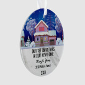私たちの新しい家のメッセージの最初のカスタムクリスマス オーナメント (正面)