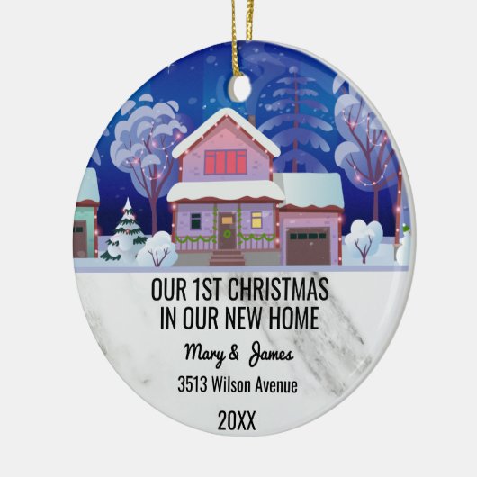 私たちの新しい家のメッセージの最初のカスタムクリスマス セラミックオーナメント (左)