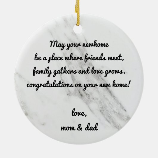 私たちの新しい家のメッセージの最初のカスタムクリスマス セラミックオーナメント (裏面)