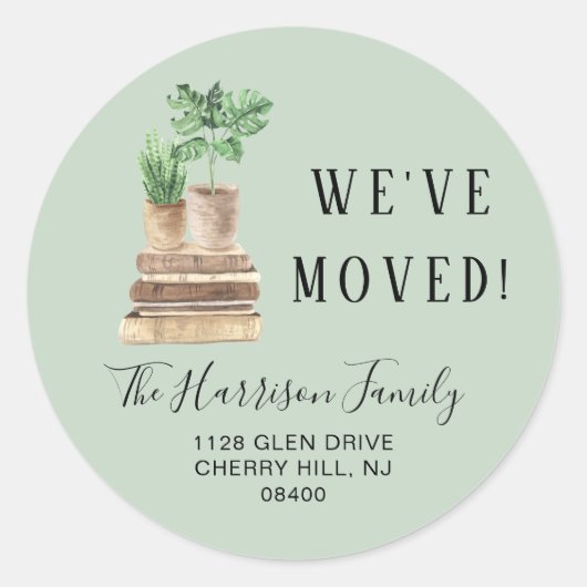 私たちの新しい拠点 ボーホー植物 セージグリーン 送り先住所 ラウンドシール (正面)