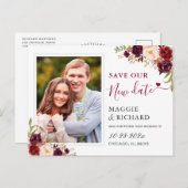 私たちの新しい日を救って バーガンディ レッド フラワーの写真を ポストカード (正面/裏面)